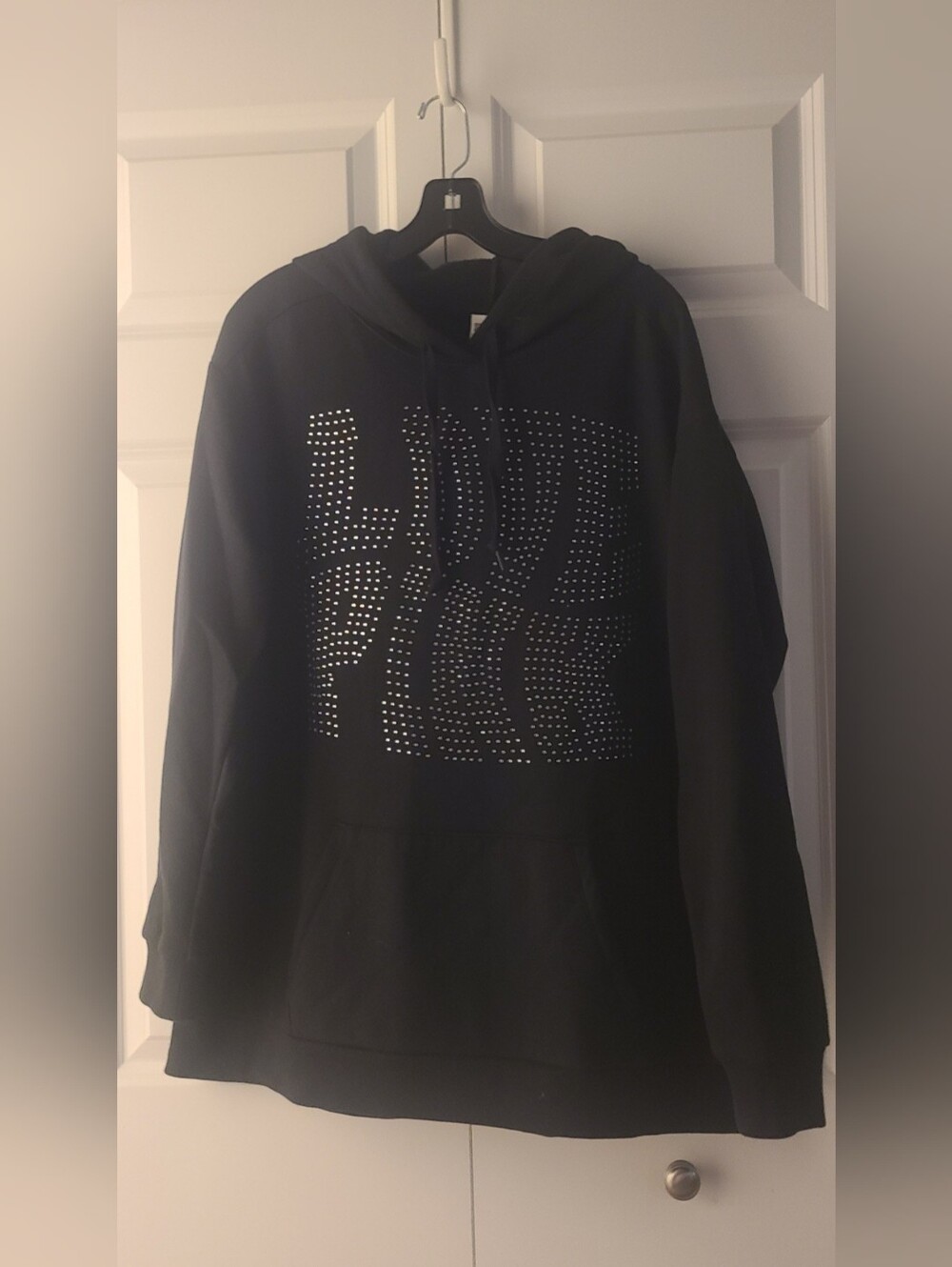 PINK Victoria's Secret Black Bling LOVE PINK Hoodie EUC Size Large